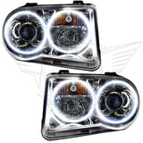 Chrysler 300C headlights with white LED halo rings.