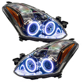 Nissan Altima headlights with white LED halo rings.