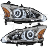 2013-2015 Nissan Altima Sedan Pre-Assembled Halo Headlights - (Halogen) with white LED halo rings.