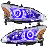 2013-2015 Nissan Altima Sedan Pre-Assembled Halo Headlights - (Halogen) with purple LED halo rings.