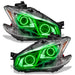 Nissan Maxima headlights with green LED halo rings.