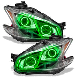 Nissan Maxima headlights with green LED halo rings.