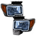 Ford F-150 headlights with white LED halo rings.