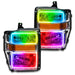 Ford Super Duty headlights with ColorSHIFT LED halo rings.