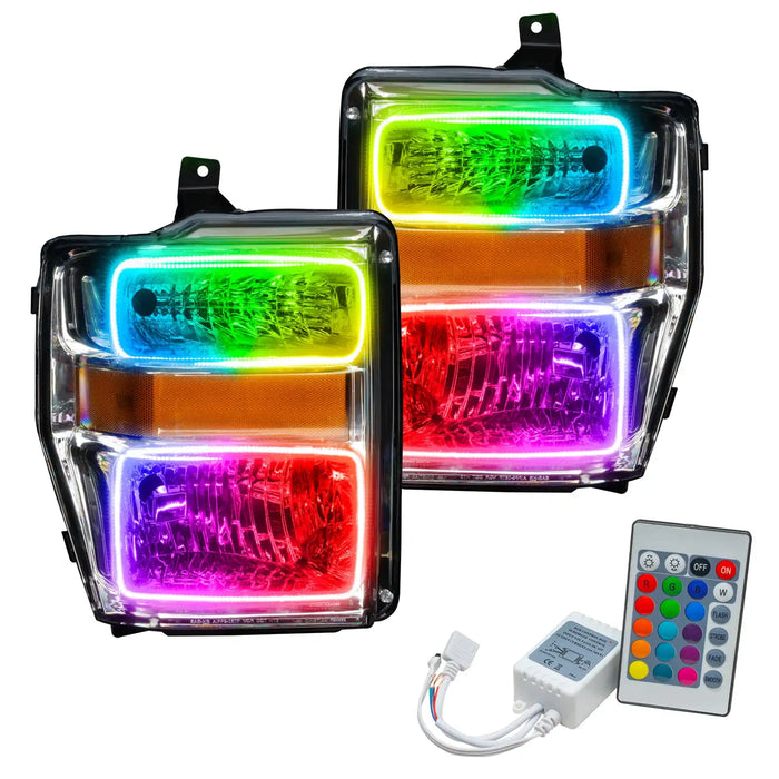 2008-2010 Ford F-250/F-350 Super Duty Pre-Assembled Halo Headlights - Chrome Housing with Simple Controller.