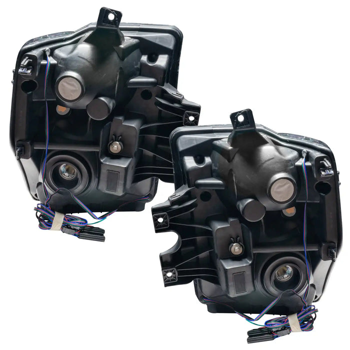 Rear view of 2008-2010 Ford F-250/F-350 Super Duty Pre-Assembled Halo Headlights - Black