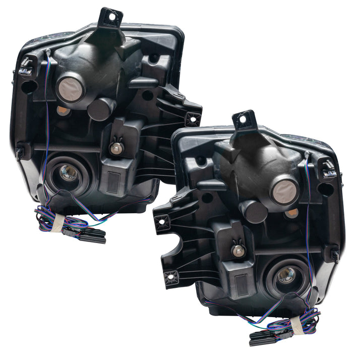 Rear view of 2008-2010 Ford F-250/F-350 Super Duty Pre-Assembled Halo Headlights - Black