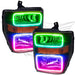 2008-2010 Ford F-250/F-350 Super Duty Pre-Assembled Halo Headlights - Black with ColorSHIFT LED halo rings.