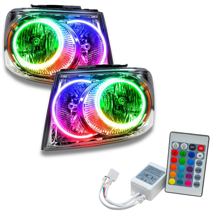 2007-2009 Dodge Durango Pre-Assembled Halo Headlights - Chrome Housing with Simple Controller.