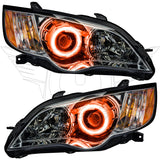 Subaru Legacy headlights with amber halo rings.