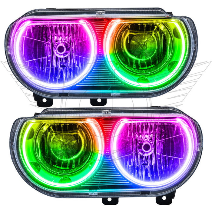 2008-2014 Dodge Challenger Pre-Assembled Halo Headlights - Non HID - Chrome with ColorSHIFT LED halo rings.