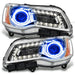 2011-2014 Chrysler 300C NON HID Pre-Assembled Halo Headlights - Chrome Housing with blue halo rings.
