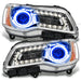 2011-2014 Chrysler 300C NON HID Pre-Assembled Halo Headlights - Chrome Housing with blue halo rings.