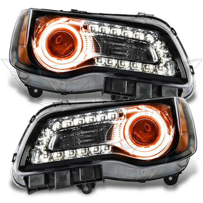 Chrysler 300C Pre-Assembled Headlights with amber halo rings.