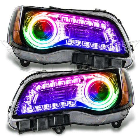 Chrysler 300C Pre-Assembled Headlights with rainbow DRLs.