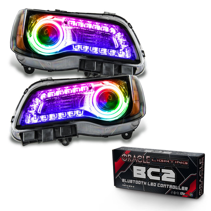 2011-2014 Chrysler 300C NON HID Pre-Assembled Headlights - Black Housing - ColorSHIFT DRL