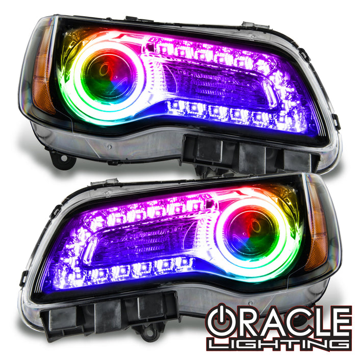 2011-2014 Chrysler 300C NON HID Pre-Assembled Headlights - Black Housing - ColorSHIFT DRL
