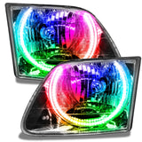 1997-2003 Ford F-150/F-250 Super Duty Pre-Assembled Halo Headlights - Chrome Housing with rainbow halos.