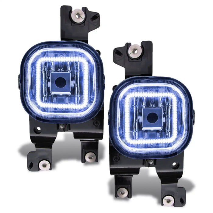 Ford Super Duty fog lights with white halos.
