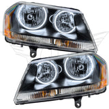 2008-2013 Dodge Avenger RT Pre-Assembled Halo Headlights - Black Housing with white LED halo rings.