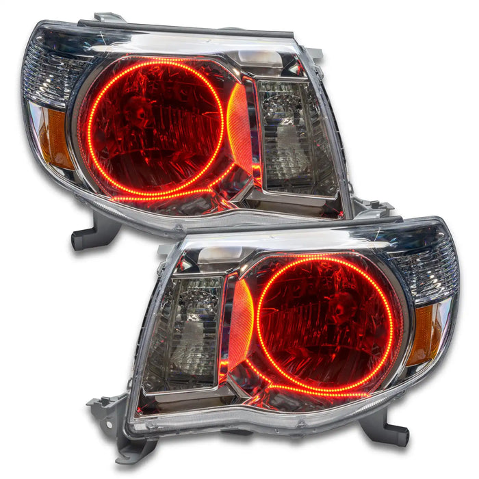2005-2011 Toyota Tacoma Pre-Assembled Halo Headlights with red LED halo rings.