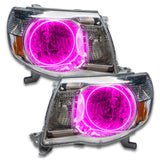 2005-2011 Toyota Tacoma Pre-Assembled Halo Headlights with pink LED halo rings.