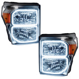 Ford Super Duty headlights with white LED halo rings.