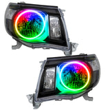 2005-2011 Toyota Tacoma Pre-Assembled Halo Headlights-Black with ColorSHIFT Halos