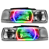 2000-2006 Chevy Tahoe Pre-Assembled Headlights with ColorSHIFT LED halo rings.