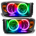 Dodge Ram headlights with ColorSHIFT LED halo rings.