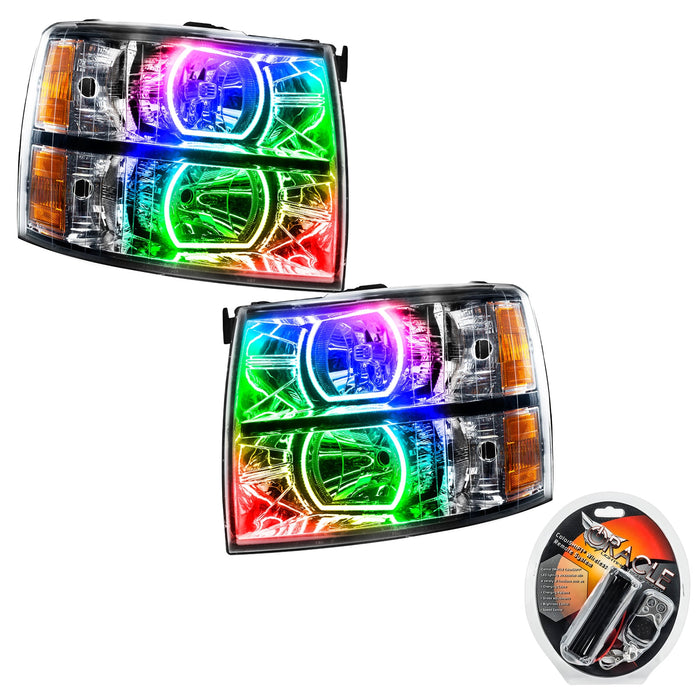 2007-2013 Chevrolet Silverado Pre-Assembled LED Square Style Halo Headlights - (Chrome Housing) with RF Controller.