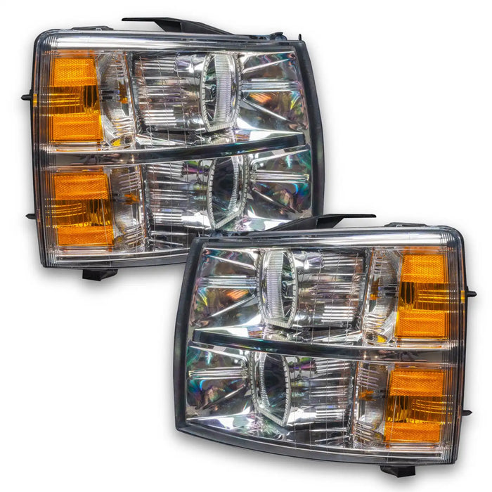 2007-2013 Chevrolet Silverado Pre-Assembled LED Square Style Halo Headlights - (Chrome Housing)