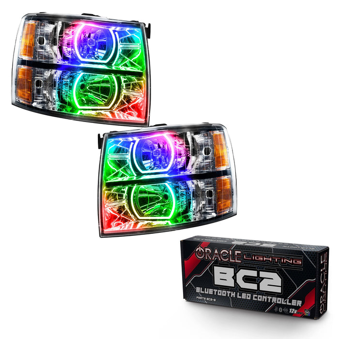 2007-2013 Chevrolet Silverado Pre-Assembled LED Square Style Halo Headlights - (Chrome Housing)