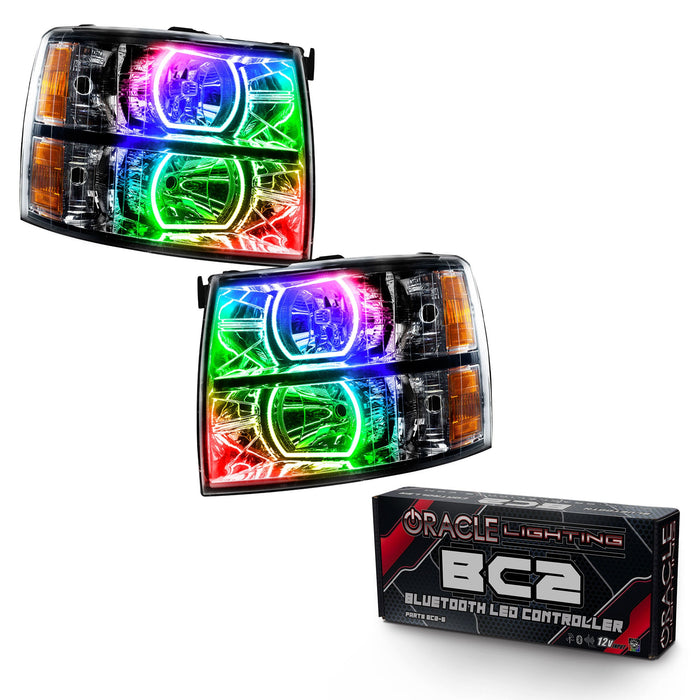 2007-2013 Chevrolet Silverado Pre-Assembled LED Square Style Halo Headlights - (Black Housing)