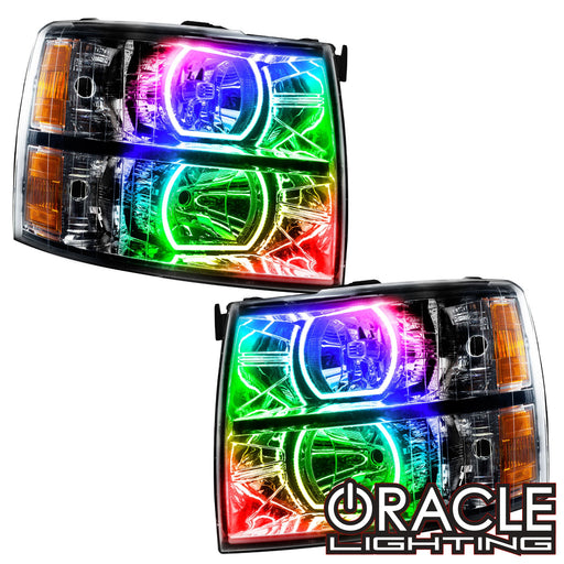 2007-2013 Chevrolet Silverado Pre-Assembled LED Square Style Halo Headlights - (Black Housing)
