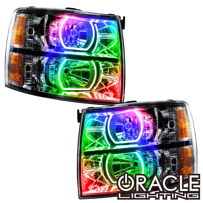 2007-2013 Chevrolet Silverado Pre-Assembled LED Square Style Halo Headlights - (Black Housing)