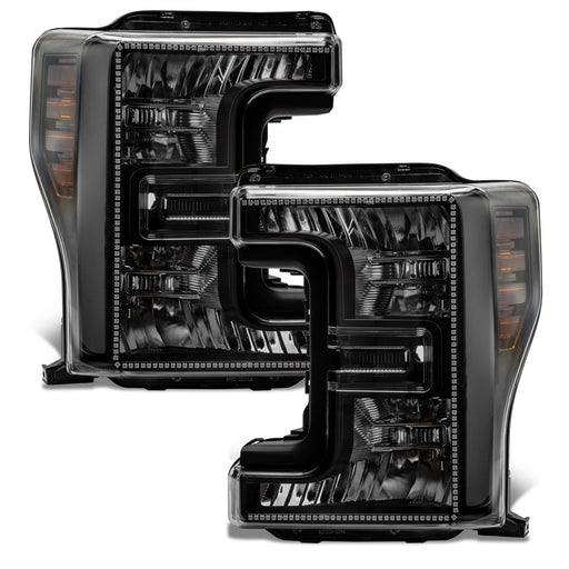 Front view of 2017-2019 Ford F-250/F-350 Super Duty ORACLE Dynamic ColorSHIFT Pre-Assembled Headlights - Black Edition