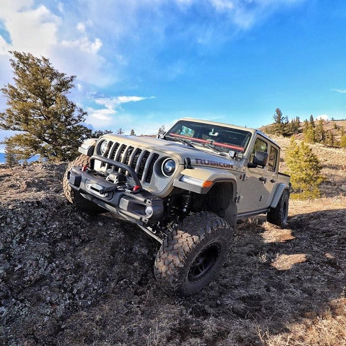 Three quarters view of a Jeep Gladiator with Oculus Headlights installed.