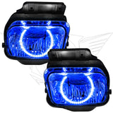 2003-2006 Chevy Silverado Pre-Assembled Halo Fog Lights with blue halos.