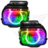 2003-2006 Chevy Silverado Pre-Assembled Halo Fog Lights with rainbow halos.