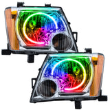 2005-2014 Nissan Xterra Pre-Assembled LED Halo Headlights with rainbow LED halo rings.