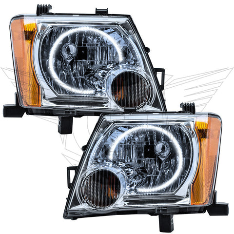 2005-2014 Nissan Xterra Pre-Assembled LED Halo Headlights with white LED halo rings.