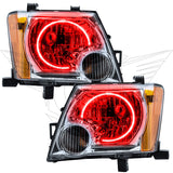 Nissan Xterra headlights with red LED halo rings.