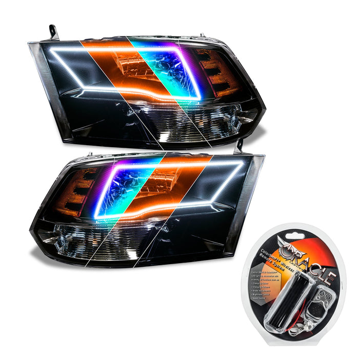 2009-2018 RAM ColorSHIFT Switchback Quad Pre-Assembled Halo Headlights - Black Housing with RF Controller.