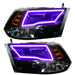 2009-2018 RAM ColorSHIFT Switchback Quad Pre-Assembled Halo Headlights - Black Housing with purple halos.