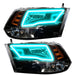 2009-2018 RAM ColorSHIFT Switchback Quad Pre-Assembled Halo Headlights - Black Housing with cyan halos.