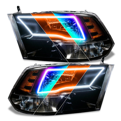 2009-2018 RAM ColorSHIFT Switchback Quad Pre-Assembled Halo Headlights - Black Housing