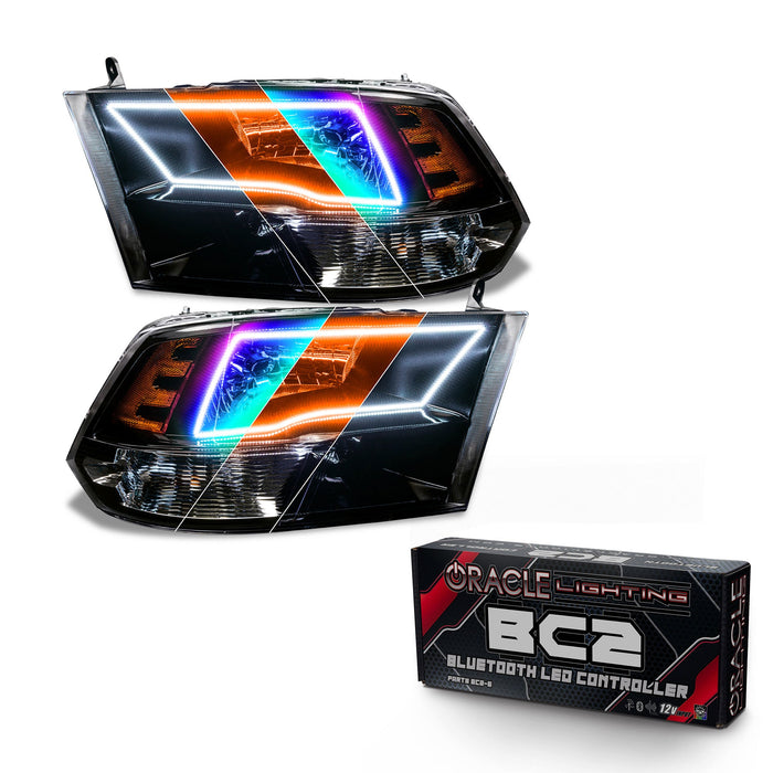 2009-2018 RAM ColorSHIFT Switchback Quad Pre-Assembled Halo Headlights - Black Housing