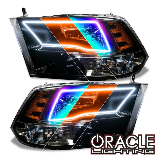 2009-2018 RAM ColorSHIFT Switchback Quad Pre-Assembled Halo Headlights - Black Housing