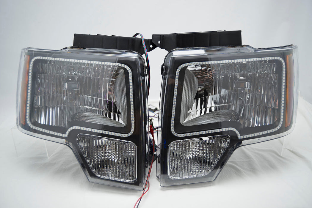 2009-14 Ford F-150 Headlights w/ ORACLE RGB ColorSHIFT Halo Kit + 1.0 ColorSHIFT Remote